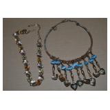 (2) Vintage Goldtone Necklaces w/ Green/Amber