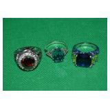 (3) Silvertone w/ Large Center Stones Rings Sz