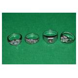 (4) Silvertone Costume Rings w/ Clear Stones