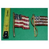 (2) Vintage Brooch Lot: Enamel & RS US Flag