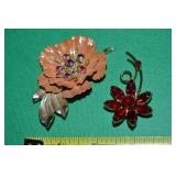 (2) Vintage Brooch Lot: Rhinestone Flowers