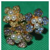 Monet Goldtone Multicolor Crystal & Faux Pearl