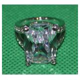 Monet Silvertone Large Center Stone Ring Sz8