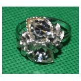 Vtg Sarah Coventry Silvertone CZ Hearts Adj Ring