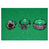 (3) Contempo Silvertone Costume Rings