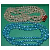 (2) Vintage Pearl Strand Necklaces w/ Blue +