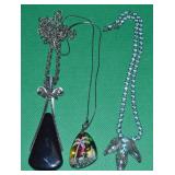 (3) Vtg Pendant Necklace Lot: Blue Rhinestone +