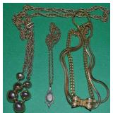 (3) Vintage Pendant Necklace Lot w/ Bow +