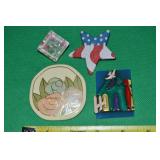 (4) Brooch Lot w/ Acrylic Flowers, Flag Star +