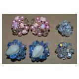 (3) Pairs Vintage Crystal Cluster Clip Earrings