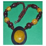Vtg African Copal Bead Necklace w/ Egg Yolk on