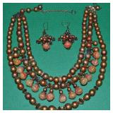 Vtg Art AB Crystal & Goldtone Beaded 3 Row