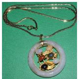 Vtg Multi Color Chinese Jade Pendant Necklace