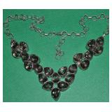 Statement Necklace in Silvertone w/ Teardrop Smoky