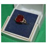 Vtg Sarah Coventry Red Glass 925 Sterling Ring w/