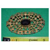 Victorian Goldtone Filigree & Purple Glass Brooch