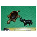 (2) Vintage Brooch Lot: Animals - Elephant /Turtle
