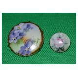 (2) Vintage Handpainted Porcelain Disc Brooch