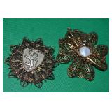 (2) Vtg Goldtone Large Crest Style Brooch Lot