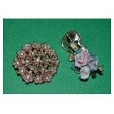 (2) Vtg Rhinestone Brooch Lot: String Instrument