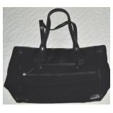 Calvin Klein Black Leather & Fabric Tote Bag 18 x