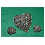 Vtg BSK AB Rhinestone Heart Pendant & Clip