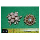 (2) Vintage Brooch Lot: RS & Faux Pearl