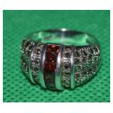 925 Sterling Silver Garnet & Marcasite Ring Sz6