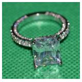 925 Sterling Silver Large CZ Ring Size 8