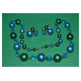 Vtg Goldtone w/ Blue & Green Beaded Necklace