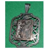 Vtg Mexico 900 Silver w/ Gold Front Pendant Brooch