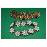 (2) Vintage Flower Link Goldtone Bracelets