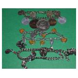 (3) Charm Bracelets w/ Brighton, Foreign Coins +