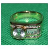 PJM 925 Sterling Vermeil White Topaz Ring Sz7