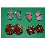 (4) Vintage Clip Earring Pairs w/ Crystals +