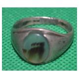 Vtg WM 925 Sterling Silver Agate Unisex Ring 11.5