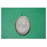 Antique 800 Silver Cameo Pendant Brooch 1.25L