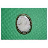 Antique Gold Filled Cameo Brooch w/ Seed Pearls