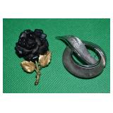(2) Vintage Trifari Brooch Lot w/ Flower &Silvertn