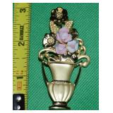 Vintage AJC Goldtone Vase with Flowers Brooch
