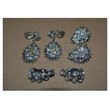 (3) Vintage Silvertone Rhinestone Clip Earrings
