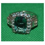 STS 925 Sterling SIlver Green & Blue Stones Ring
