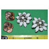 (2) Vtg Clip Earrings: Renoir Copper & Milk Glass