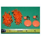 (2) Vtg Clip Earrings: Crown Trifari Drop Discs +