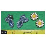 (2) Vtg Weiss Clip Earrings w/ Daisy & Rhinestone