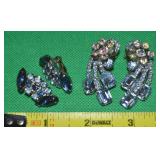 (2) Vtg Clip Earrings: AB & Blue Rhinestone