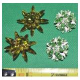 (2) Vtg Clip Earrings: Judy Lee Green Flowers +