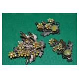 Vtg Goldtone AB Rhinestone Yellow Enamel Floral