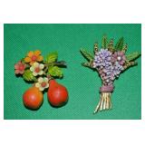 (2) Goldtone Brooch Lot: Selini Pears + Florenza