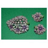 Vtg Lavendar / Pink Rhinestone Floral Brooch &